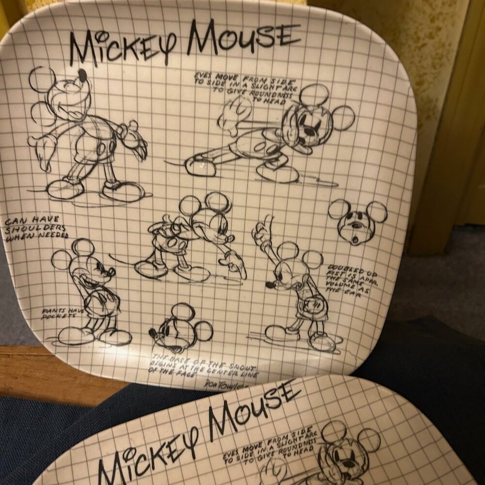 Vintage Disney Sketchbook Mickey  Mouse Dinner plates  10 x 10in square set of 7 - Picture 3 of 5